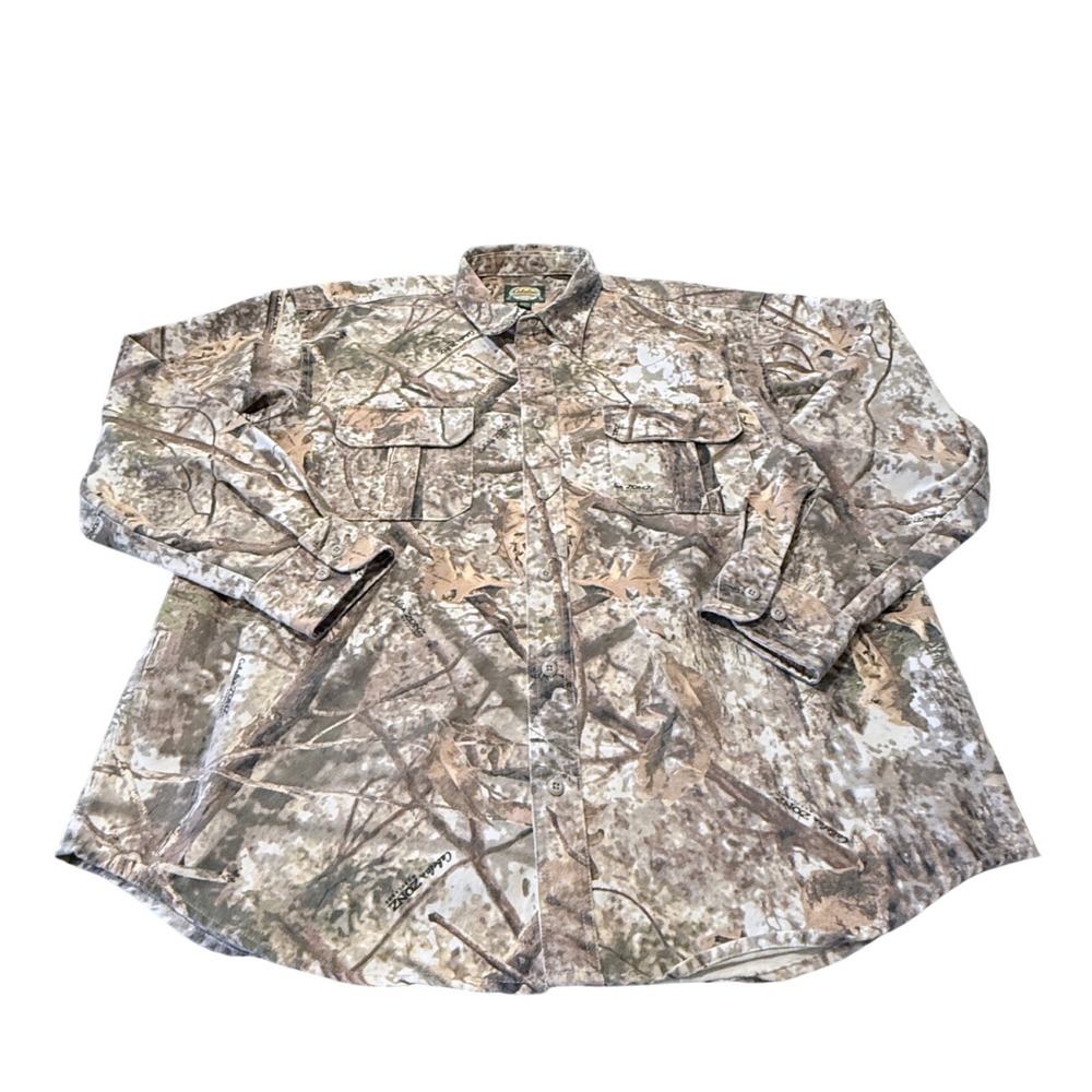 Cabelas Zonz Woodlands Camo Button Down Shirt Mens XL Long Sleeve Hunting Top